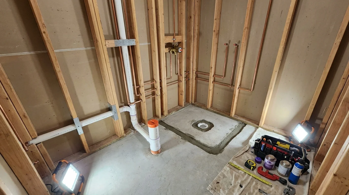 Bathroom rough-in plumbing during remodel by Johns Plumbing LLC in Midlothian