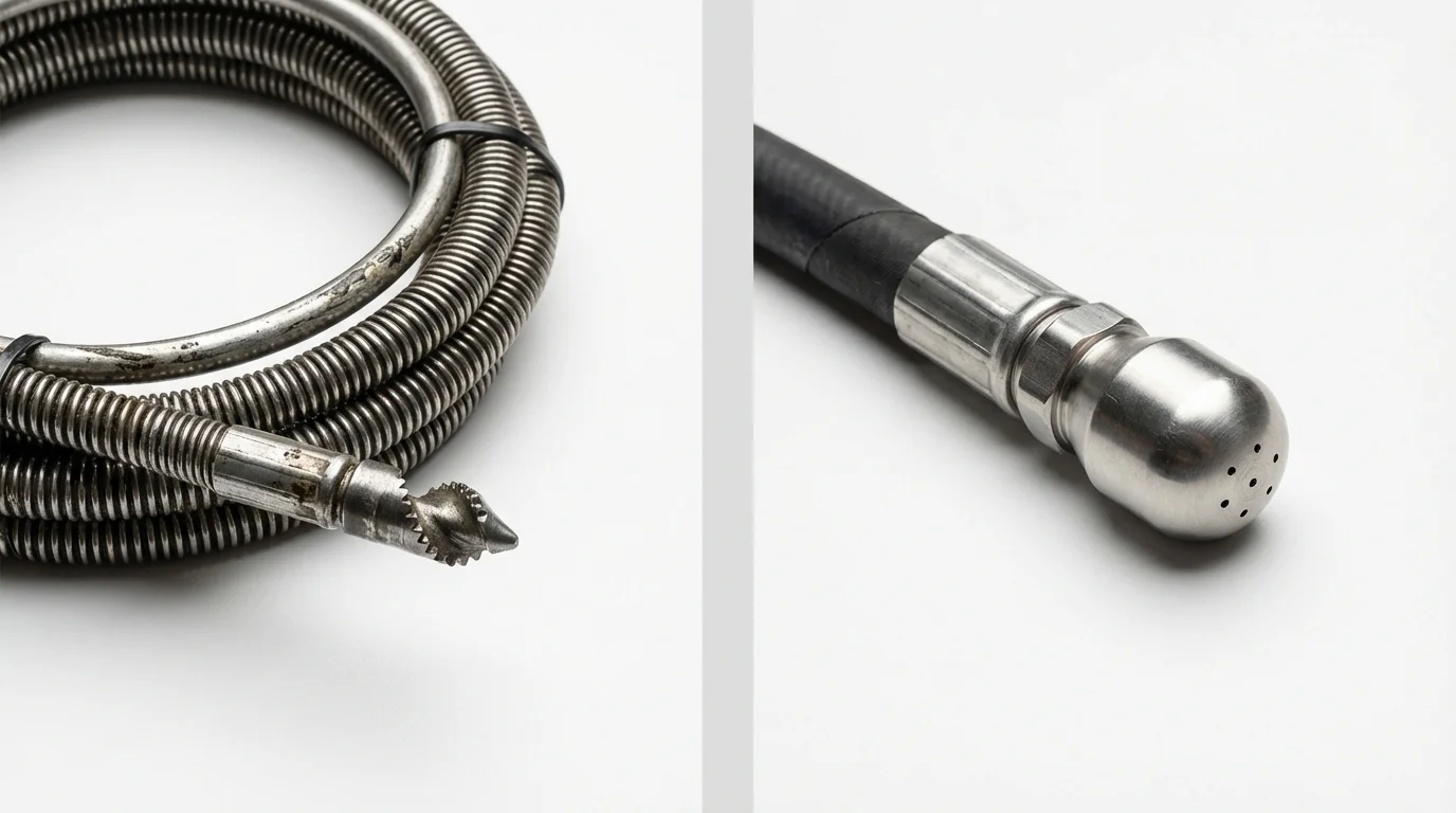 Drain snake cable and hydro jetting nozzle used for drain cleaning in Midlothian, IL