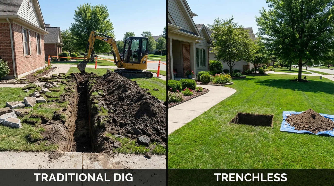 Trenchless sewer repair with minimal yard damage versus traditional excavation in Midlothian, IL